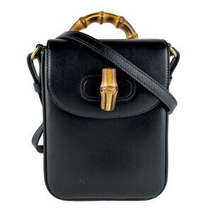 GUCCI Black Leather Bamboo Shoulder Bag